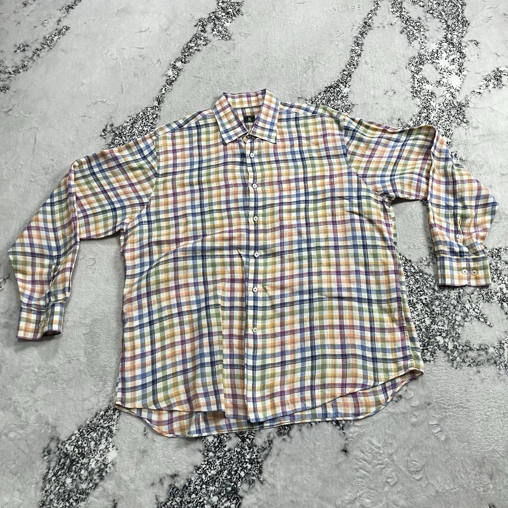 Robert Talbott Plaid Button Down Shirt Mens Sz XL Long Sleeve Cotton Multicolor